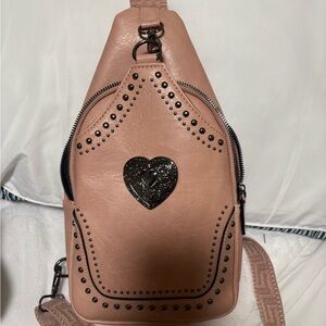 Elegant Heart Studded Crossbody Bag
